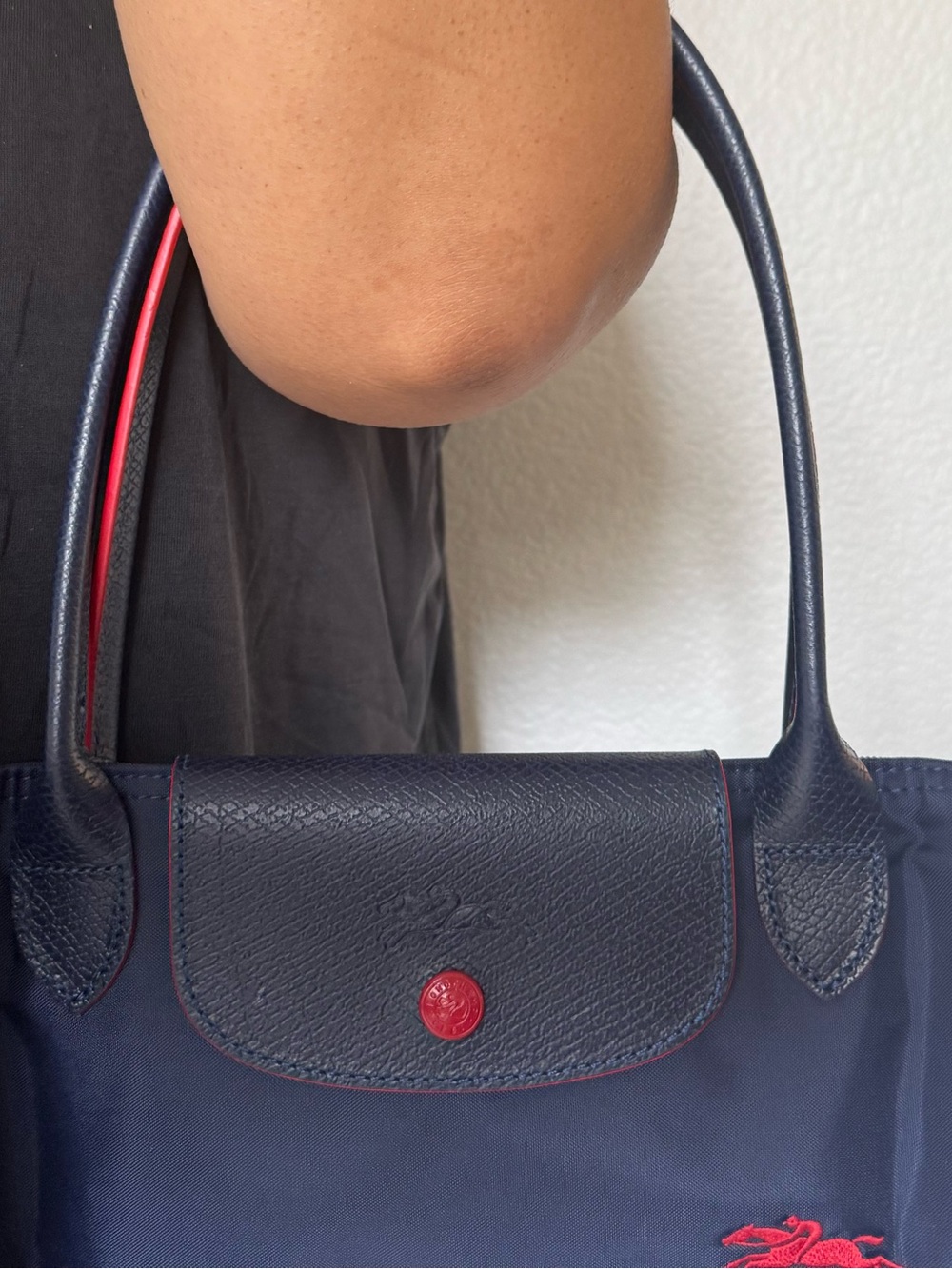 Longchamp Le Pliage Club Tote Navy Blue Short Handle Nylon Bag Authentic S/M - Picture 7 of 8